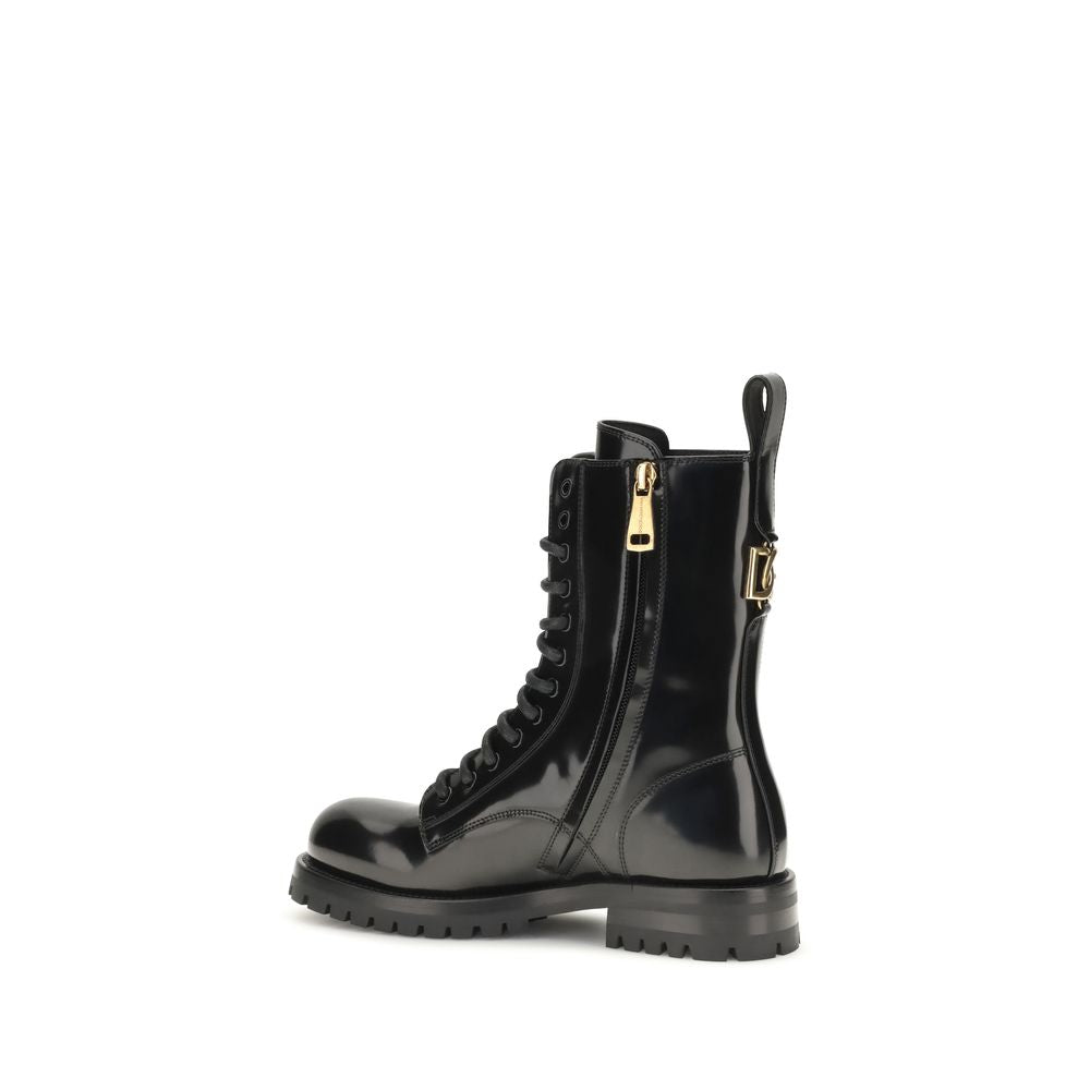 Dolce & Gabbana Black Calf Leather Lace-Up Boots for Elegance