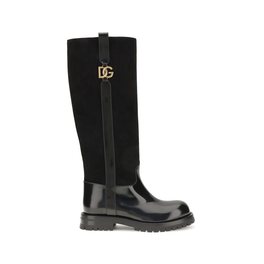 Dolce & Gabbana Black Calf Leather Flat Boots for Luxury
