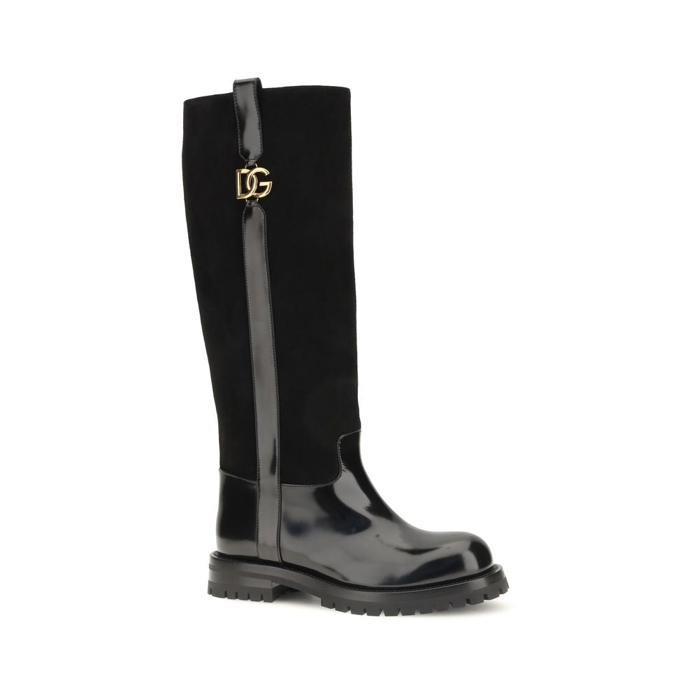 Dolce & Gabbana Black Calf Leather Bos Taurus Flat Boots Luxury