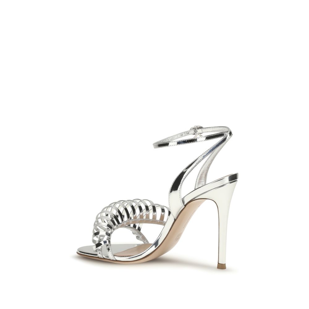 Gianvito Rossi Silver Stiletto Heel Sandals - Timeless Elegance