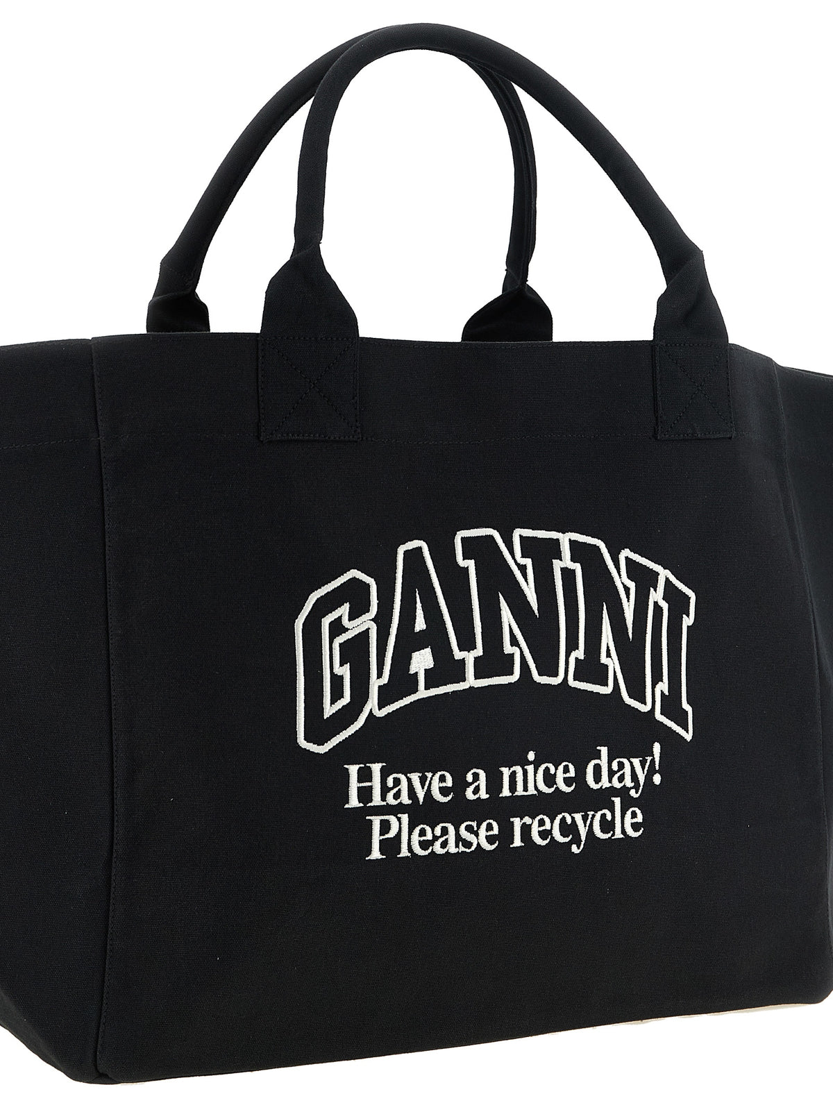 Ganni Black Recycled Cotton Tote Bag - Sustainable Luxury Redefined