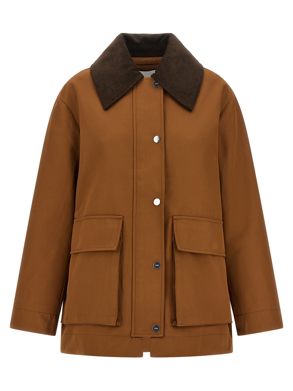 Ganni Brown Recycled Polyester Full-Length Jacket - Luxe Workwear