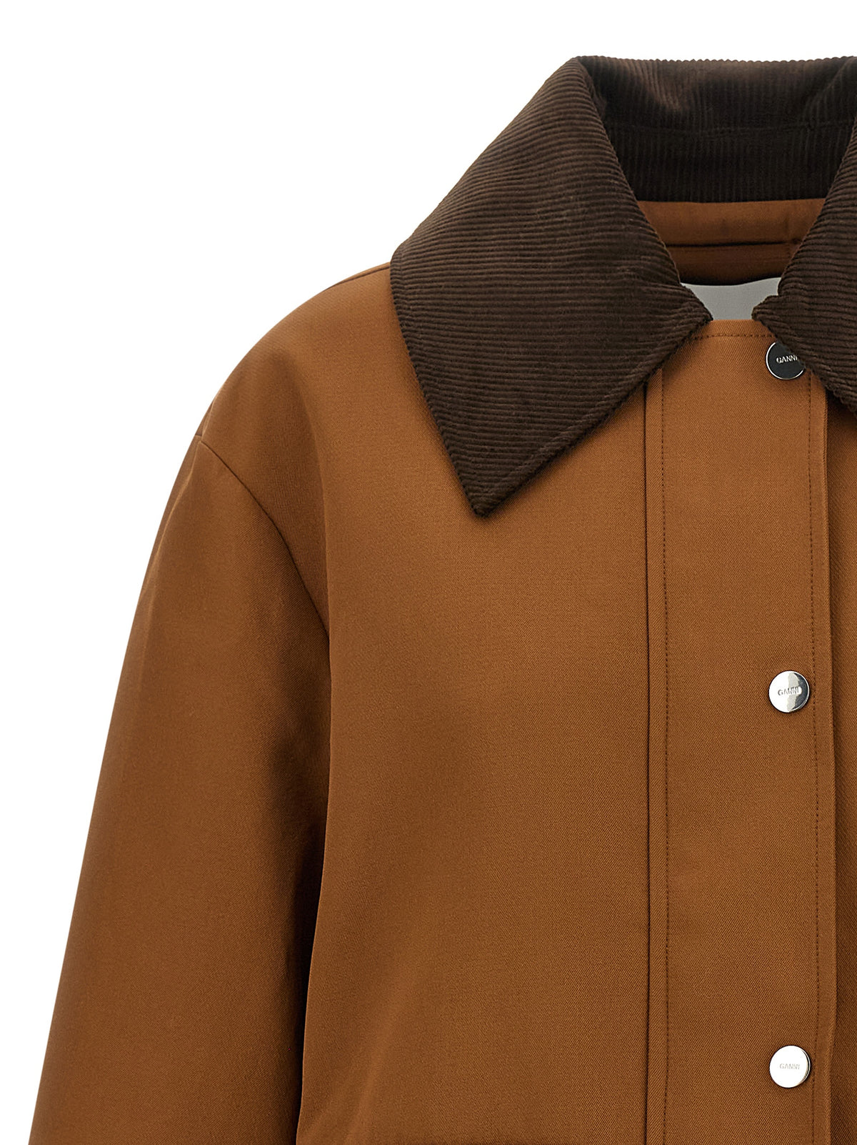Ganni Brown Recycled Polyester Full-Length Jacket - Luxury Redefined