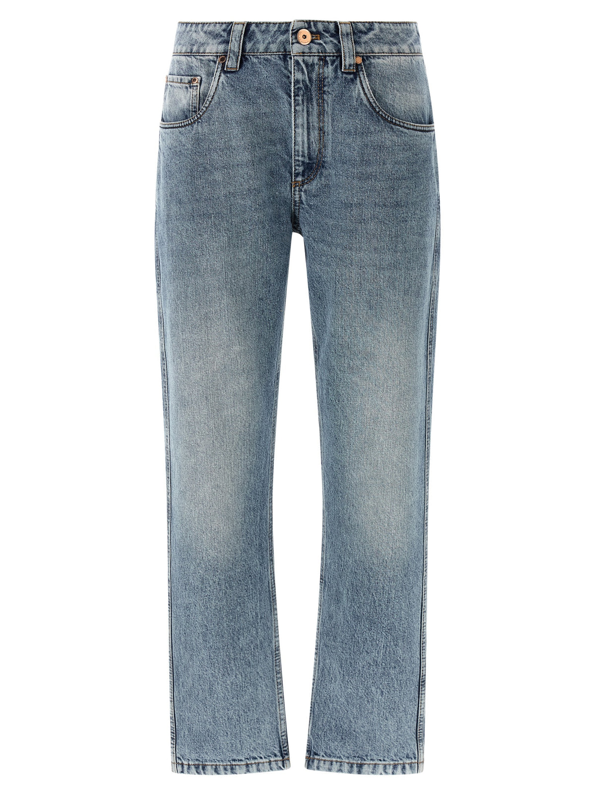 Experience the allure of Brunello Cucinelli's Blue Cotton Straight-Leg Jeans, where exquisite Italian craftsmanship meets timeless elegance for the discerning fashionista.