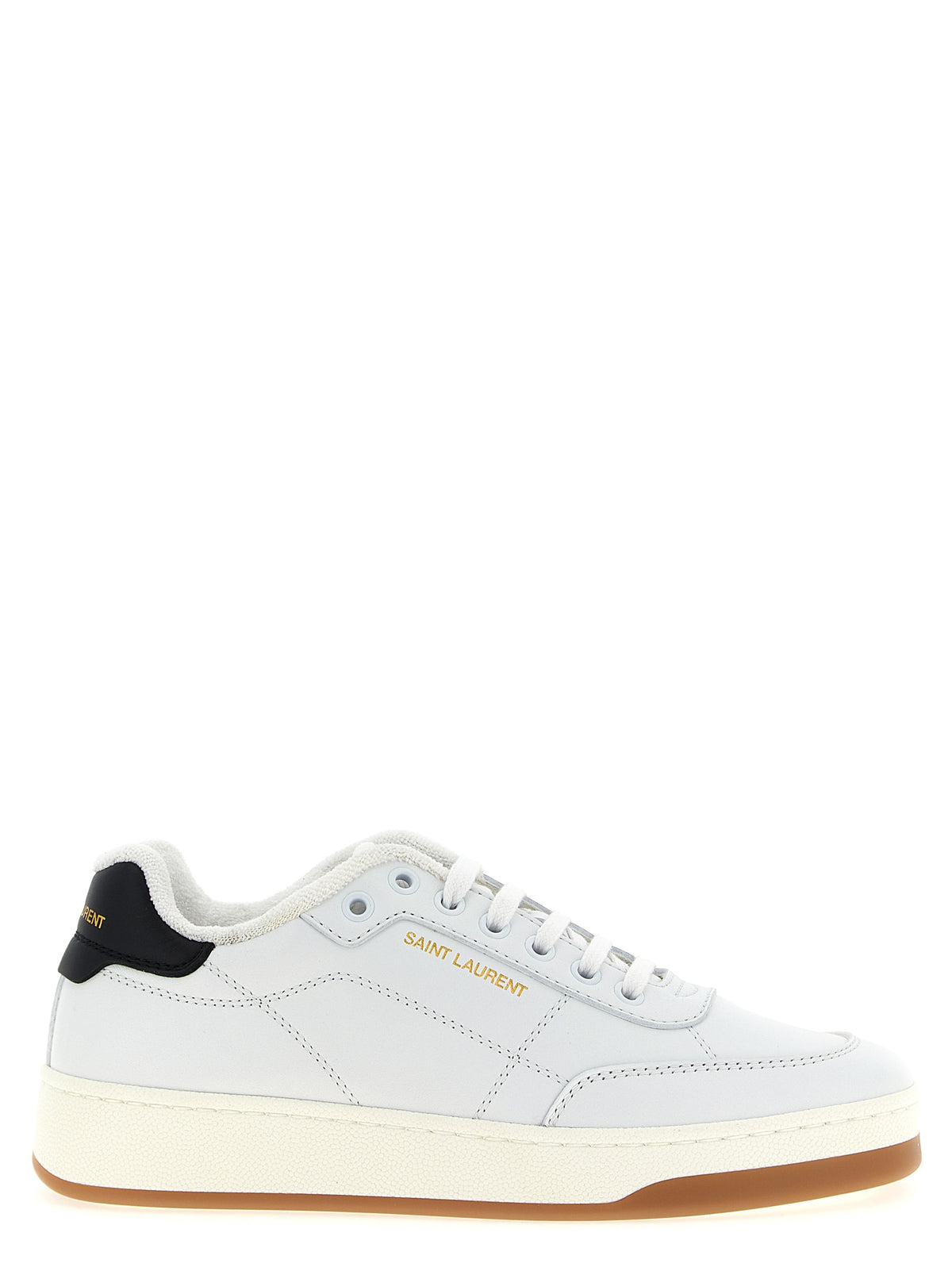 Step into elegance with Saint Laurent Bicolor Calfskin Low Top Sneakers, crafted from luxurious calfskin leather, embodying sophistication and timeless style for the discerning individual.