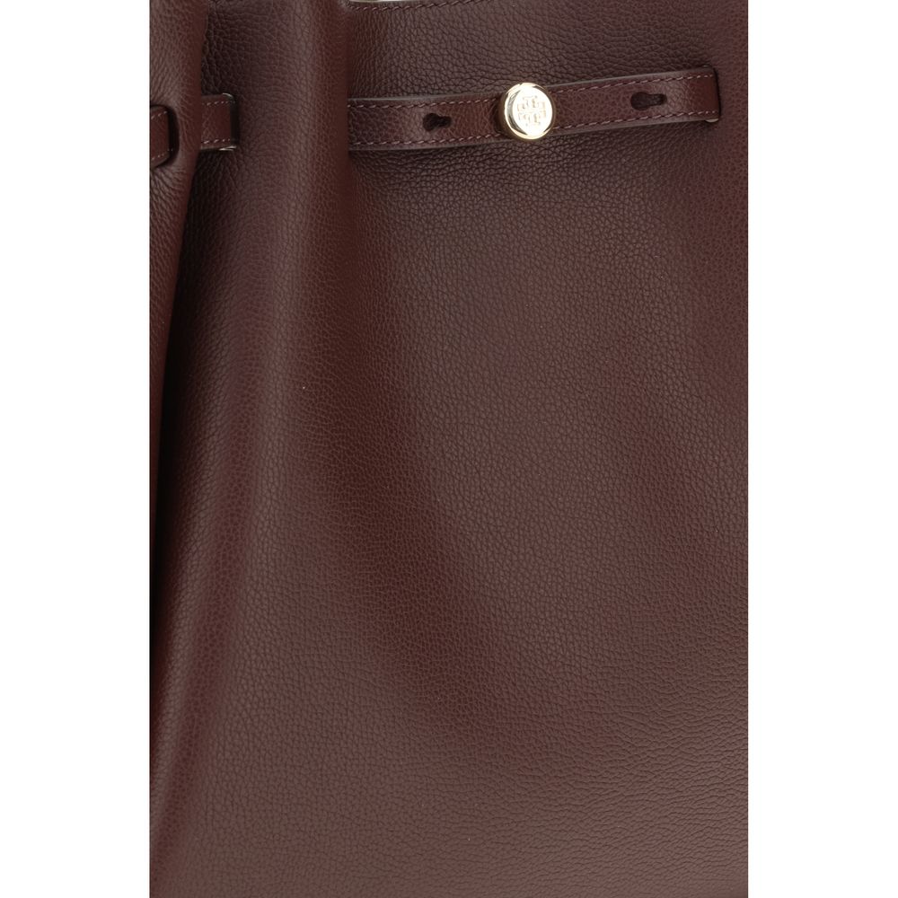 Indulge in the Tory Burch Bordeaux Leather Handbag, a masterpiece of premium craftsmanship and timeless elegance, perfect for the discerning individual who appreciates luxury.