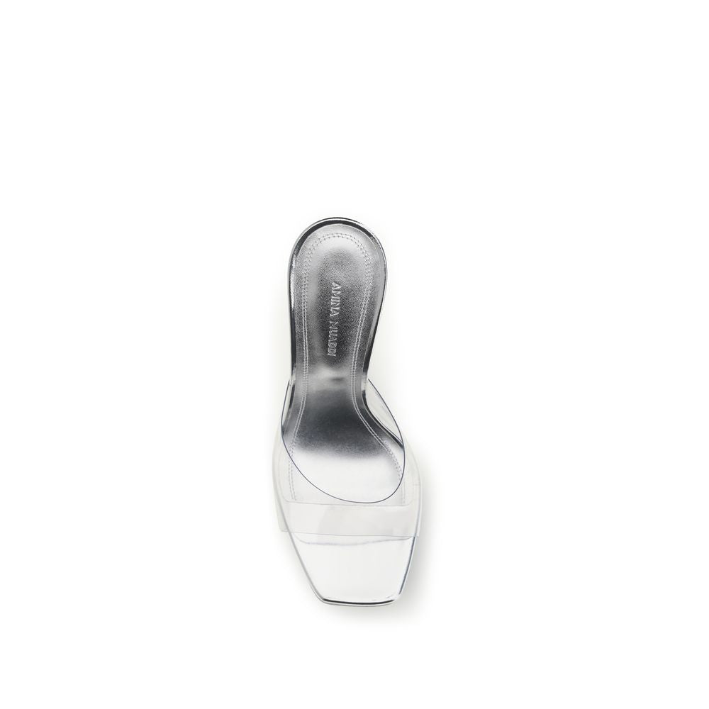 Elevate your elegance with Amina Muaddi's Silver PVC Platform Sandals, where exquisite Italian craftsmanship meets a bold silhouette, perfect for the discerning connoisseur.