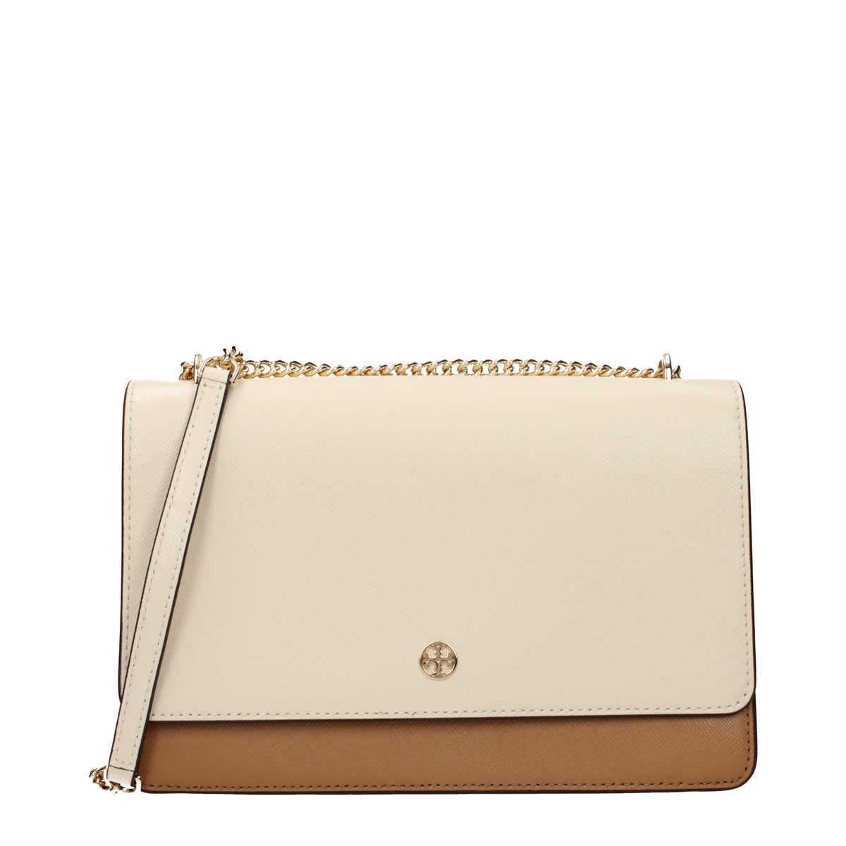 Indulge in the exquisite Tory Burch Beige Leather Crossbody Bag, a symbol of refined elegance and artistry, perfect for those who appreciate luxury and sophistication.