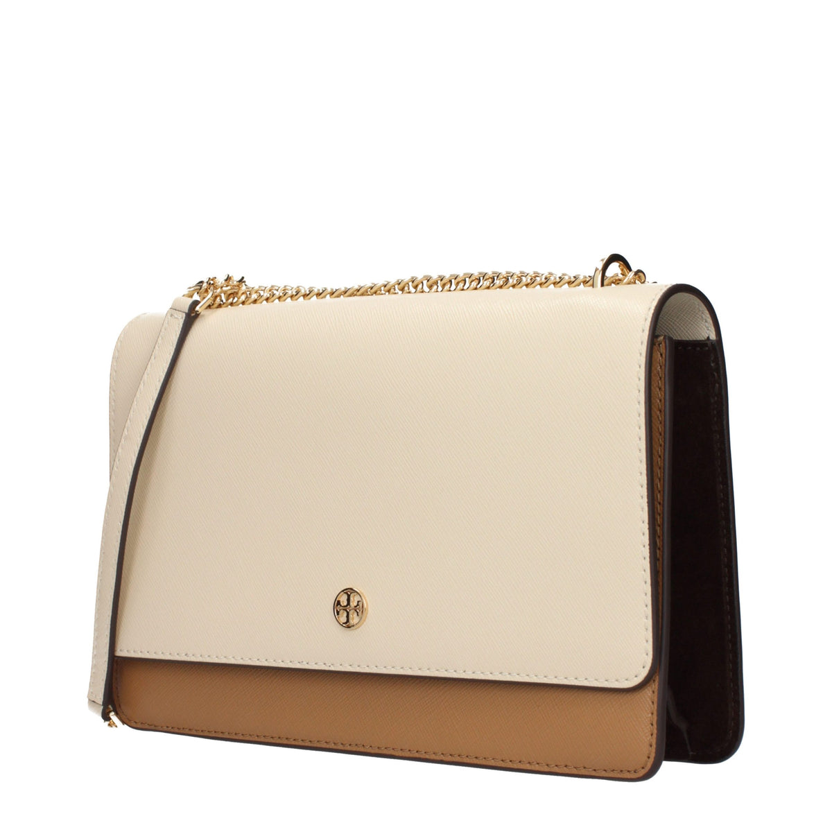 Indulge in the Tory Burch Beige Leather Crossbody Bag, where exquisite craftsmanship meets timeless elegance, perfect for the discerning individual seeking luxury and style.