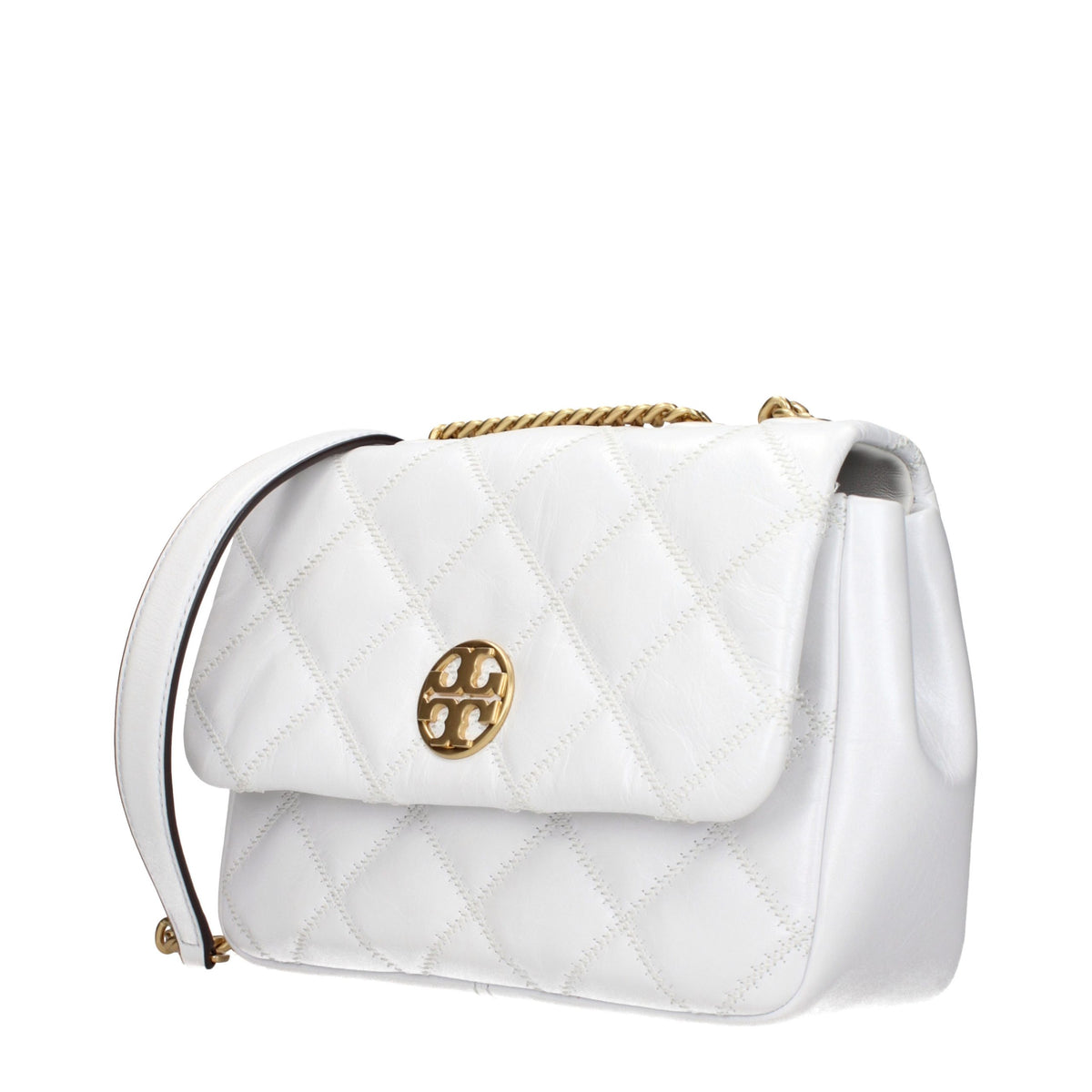 Indulge in the Tory Burch White Leather Shoulder Bag, a timeless piece that exudes sophistication and vintage charm, perfect for the discerning connoisseur.