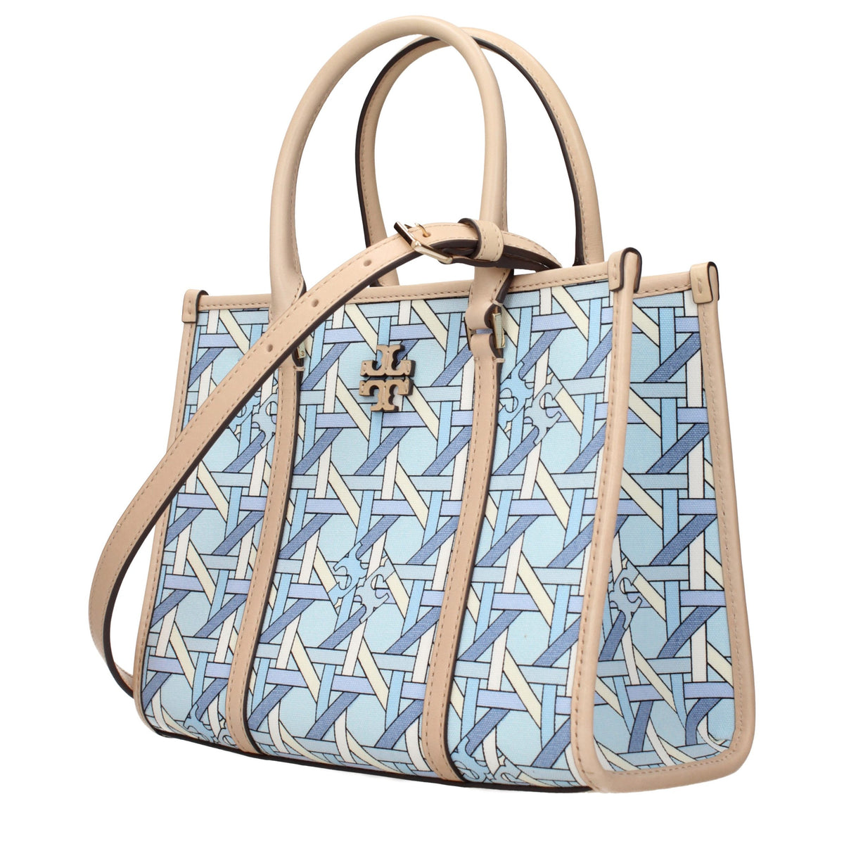 Elevate your style with the Tory Burch Light Blue Fabric Handbag, a masterpiece of refined elegance and versatility, perfect for the discerning individual.