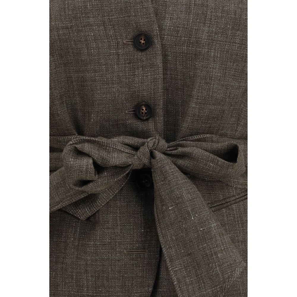 Elevate your wardrobe with the Brunello Cucinelli Brown Linen Blazer, a masterpiece of clean tailoring and refined details, embodying luxury and sophistication for every occasion.