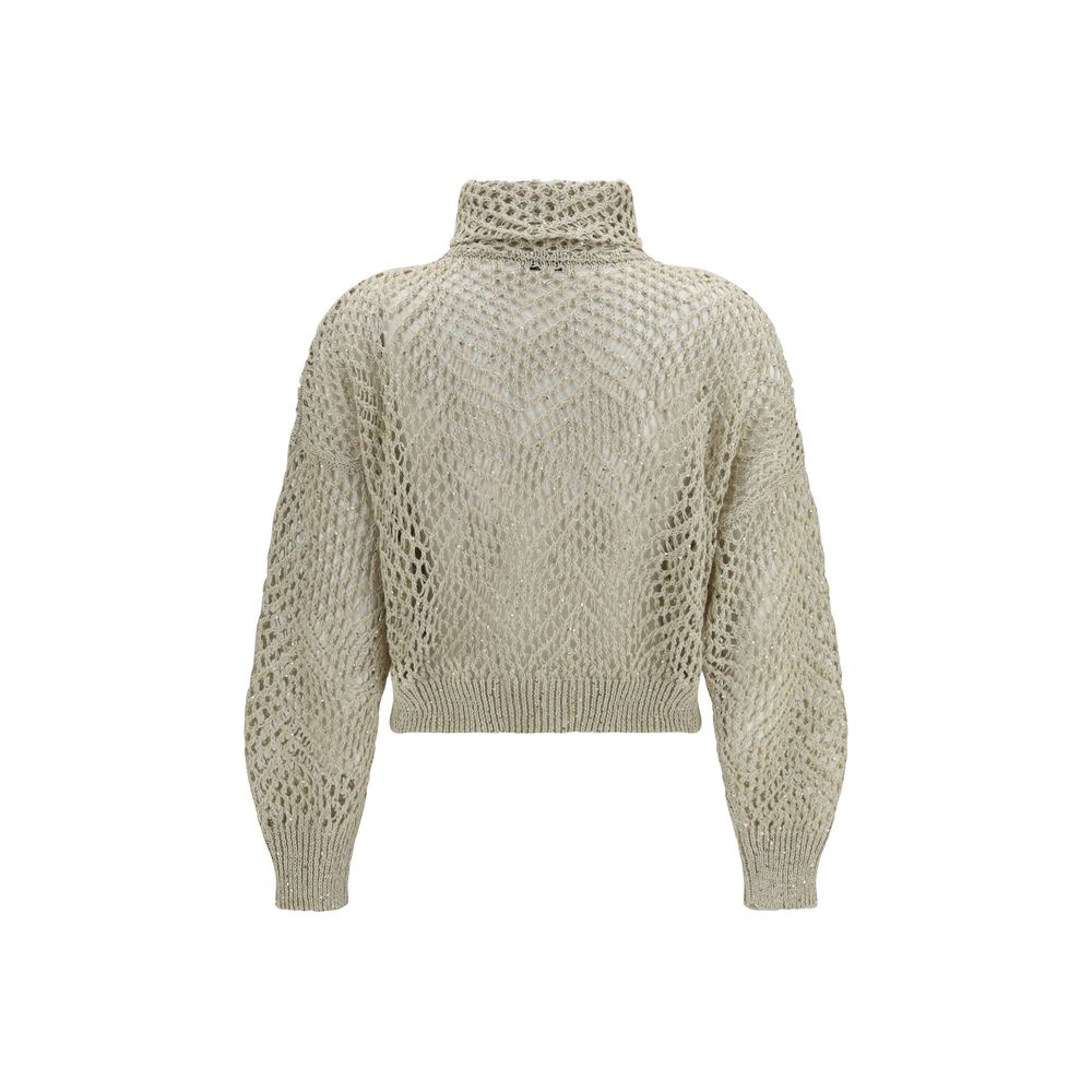 Brunello Cucinelli Beige Linen Cardigan - Luxury Open-knit Elegance