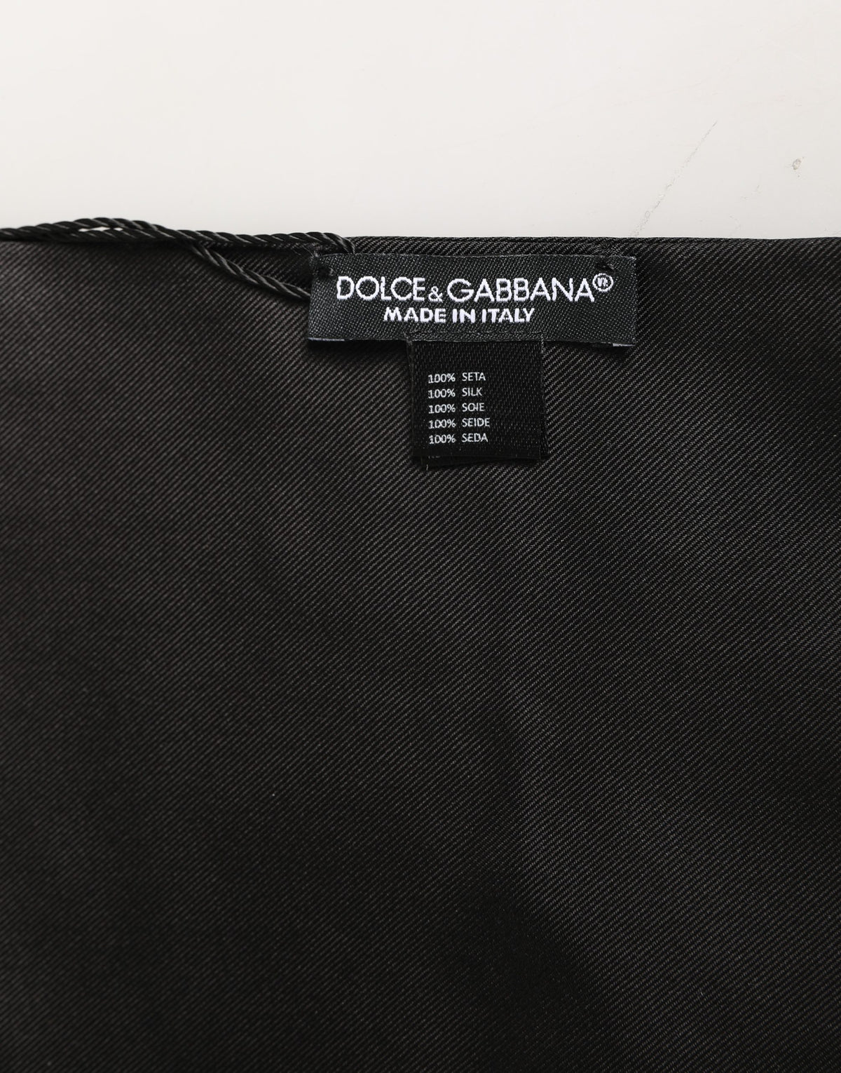 Dolce & Gabbana Black Satin Silk Fringed Lace Stole Scarf