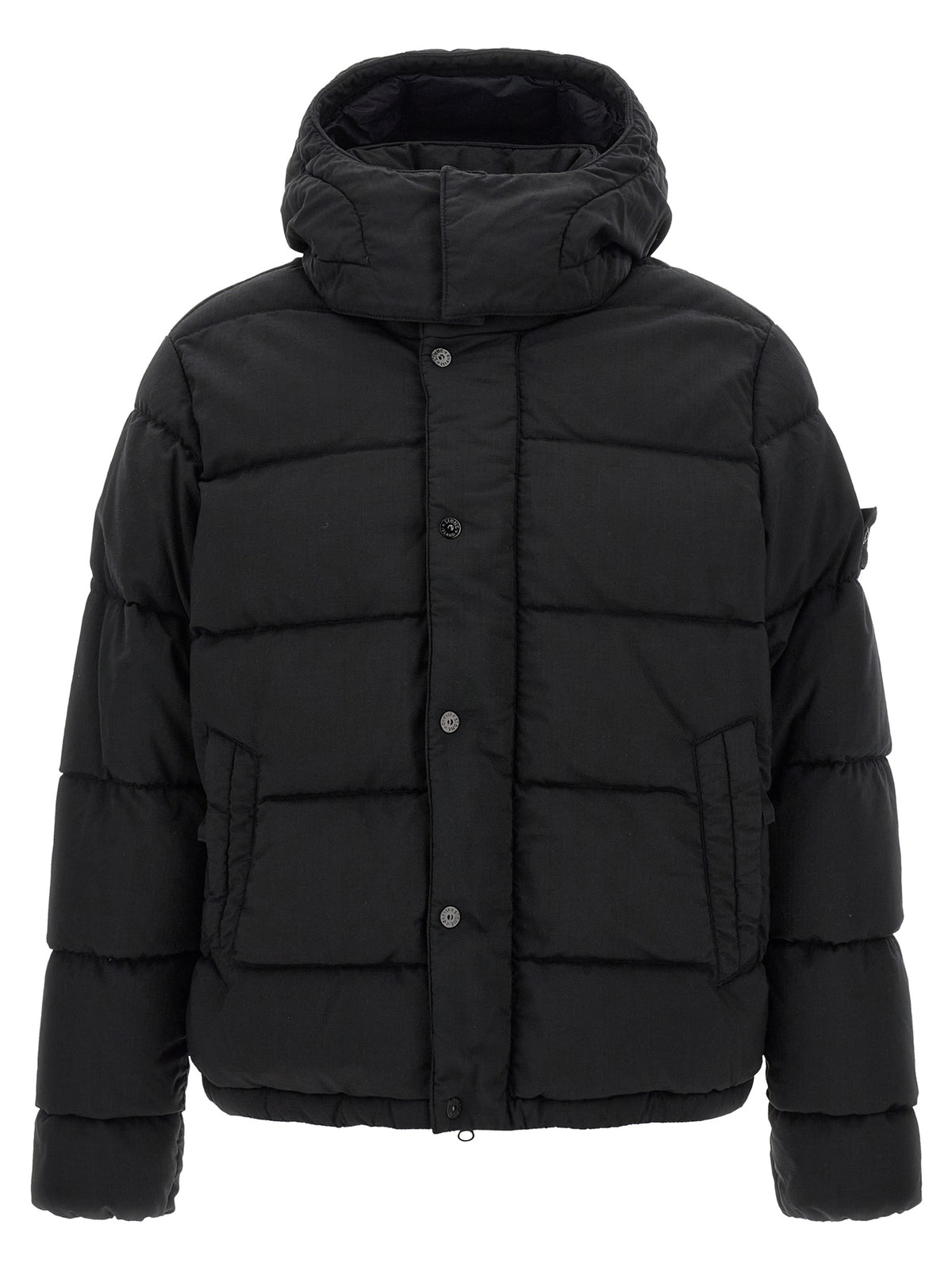 Experience the epitome of luxury with the Stone Island Black Virgin Wool Full-Length Jacket, crafted from premium materials for timeless elegance and sophistication.