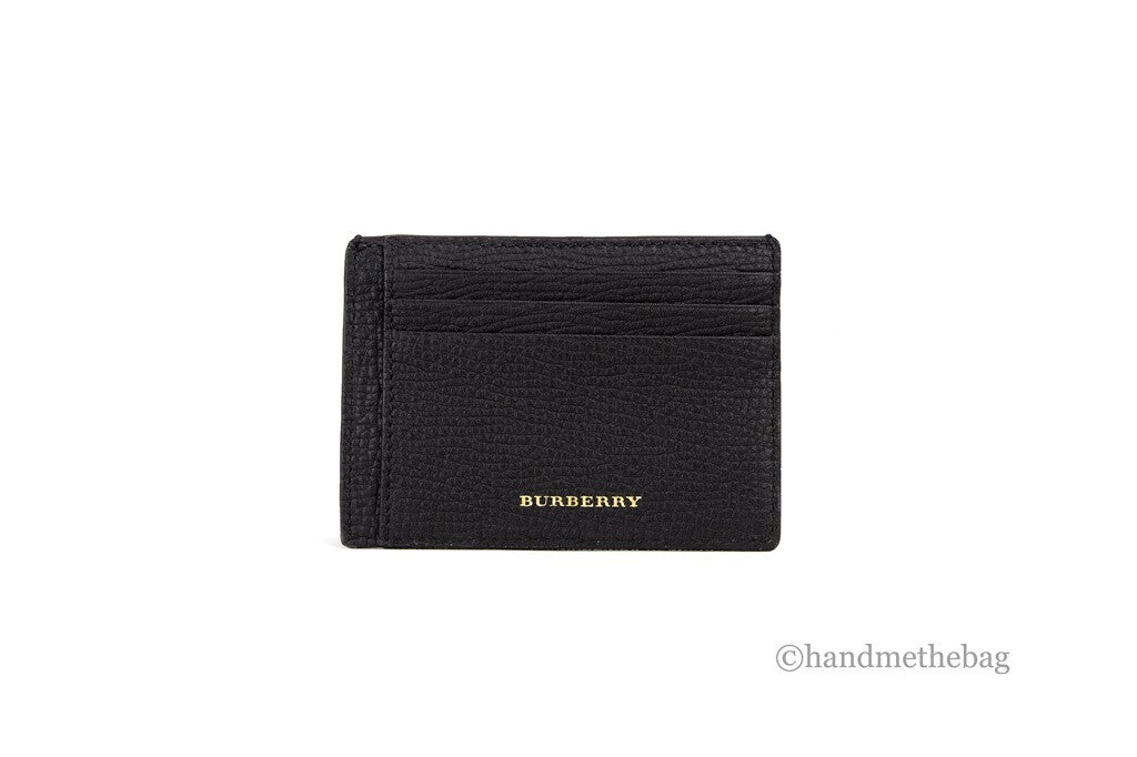 Elevate your style with the Burberry House Check Chase Money Clip Card Case, a masterpiece of pebbled leather and canvas, embodying sophistication and luxury for discerning individuals.