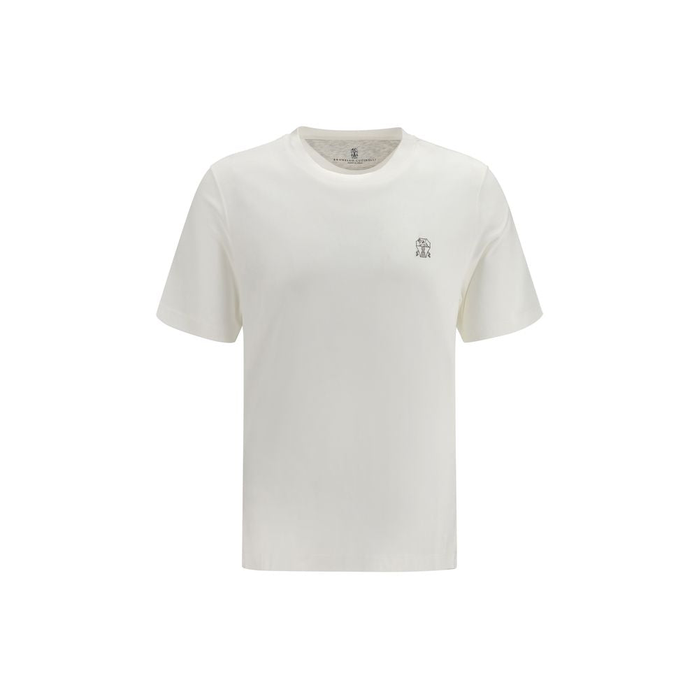 Indulge in the timeless elegance of the Brunello Cucinelli White Cotton T-Shirt, crafted from luxurious cotton for unparalleled comfort and sophistication, perfect for any discerning wardrobe.