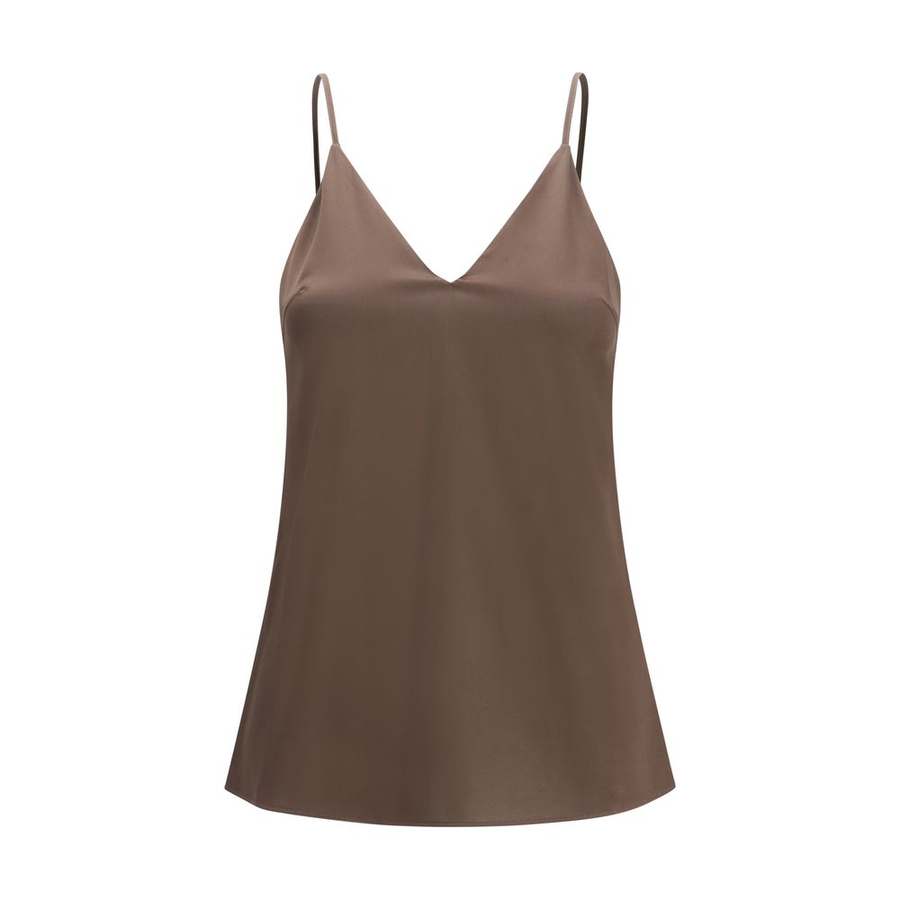 Elevate your wardrobe with the Brunello Cucinelli Brown Silk Sleeveless T-Shirt, a masterpiece of luxurious silk satin that embodies refined elegance and timeless sophistication.