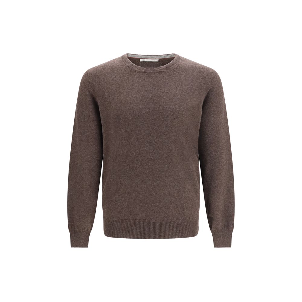 Elevate your wardrobe with the Brunello Cucinelli Brown Cashmere Sweater, a luxurious blend of 100% cashmere, embodying timeless elegance and exquisite craftsmanship for sophisticated living.
