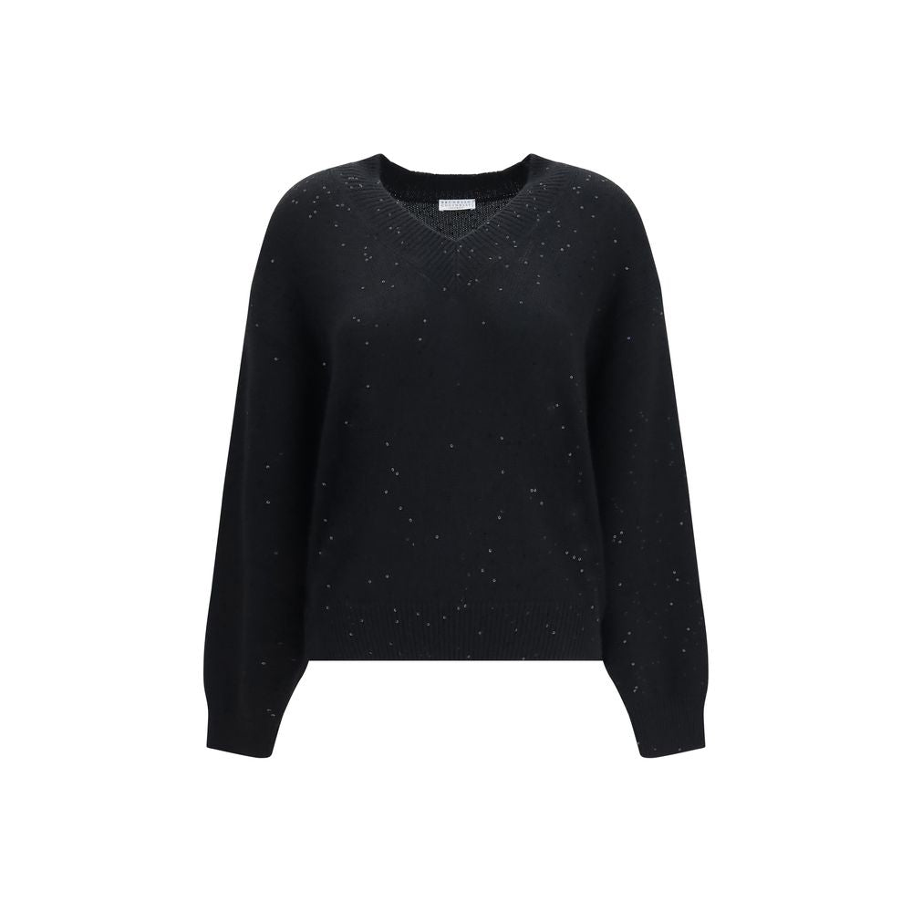 Elevate your wardrobe with the Brunello Cucinelli Black Cashmere Sweater, a luxurious blend of cashmere and silk, embodying timeless elegance and exquisite craftsmanship.