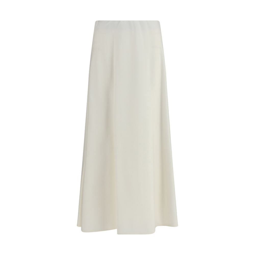 Experience the allure of the Brunello Cucinelli Beige Wool Oves Aries Midi Skirt, crafted from luxurious virgin wool and viscose twill, embodying timeless elegance for the discerning individual.