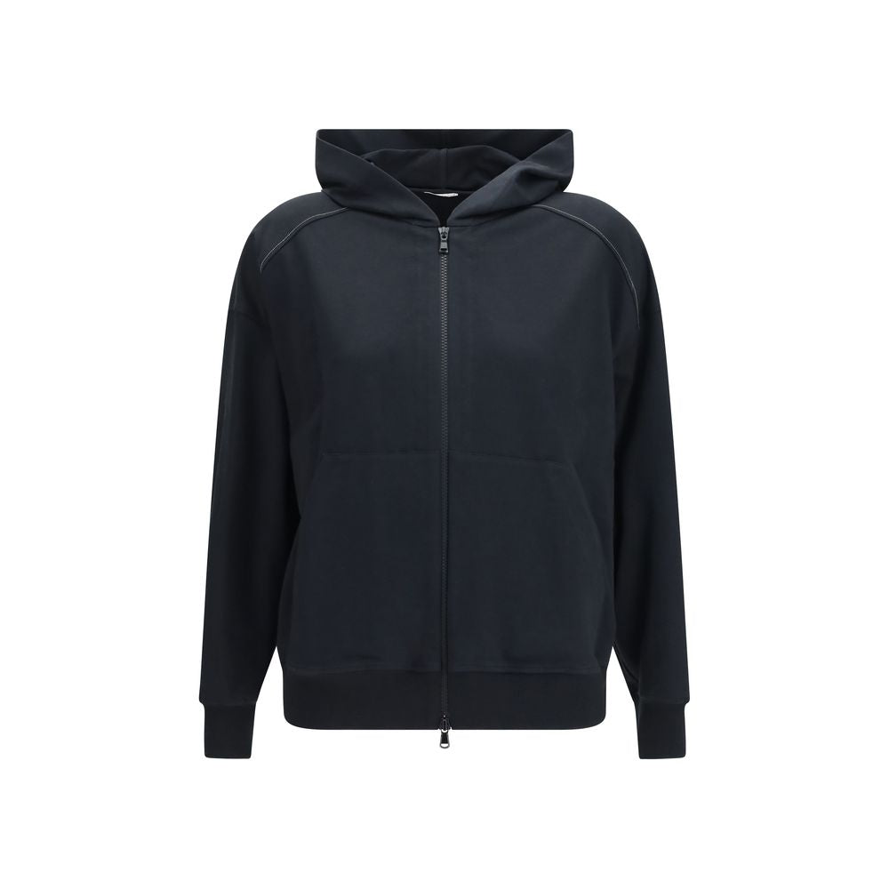 Indulge in the exquisite Brunello Cucinelli Black Cotton Sweatshirt, a masterpiece of craftsmanship and comfort, perfect for elevating your everyday elegance.