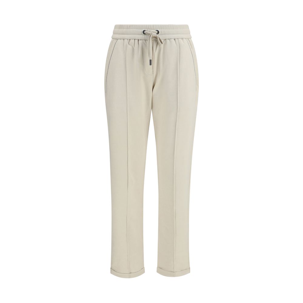 Experience the epitome of luxury with Brunello Cucinelli Beige Cotton Joggers, crafted from soft stretch-fleece for unparalleled comfort and sophisticated style.