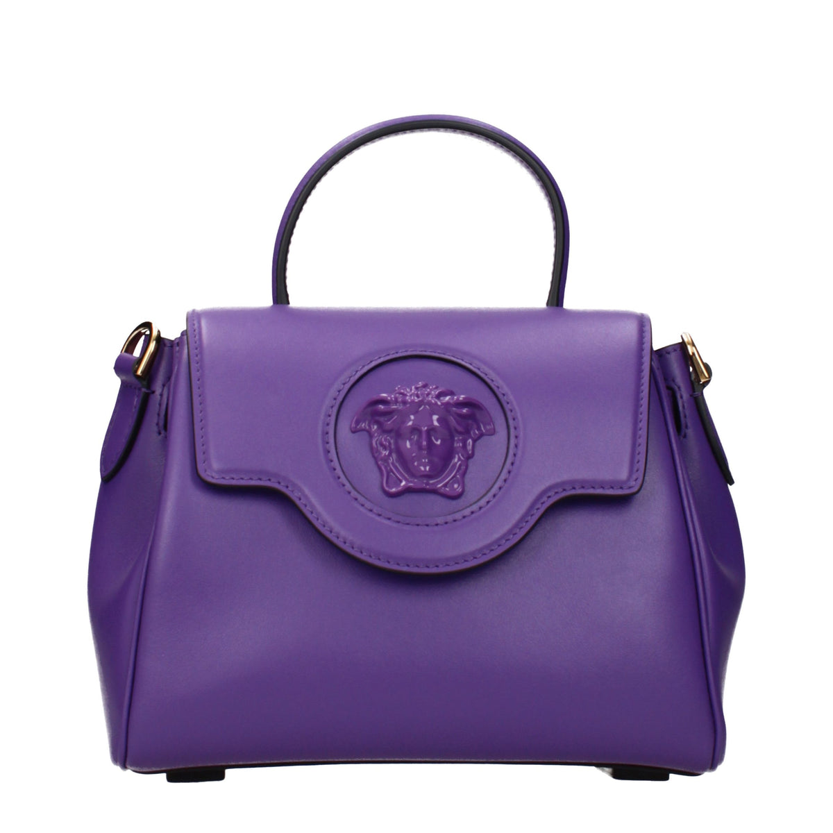 Elevate your elegance with the Versace Purple Leather Handbag, a symbol of luxury and meticulous craftsmanship, perfect for those who appreciate timeless sophistication.