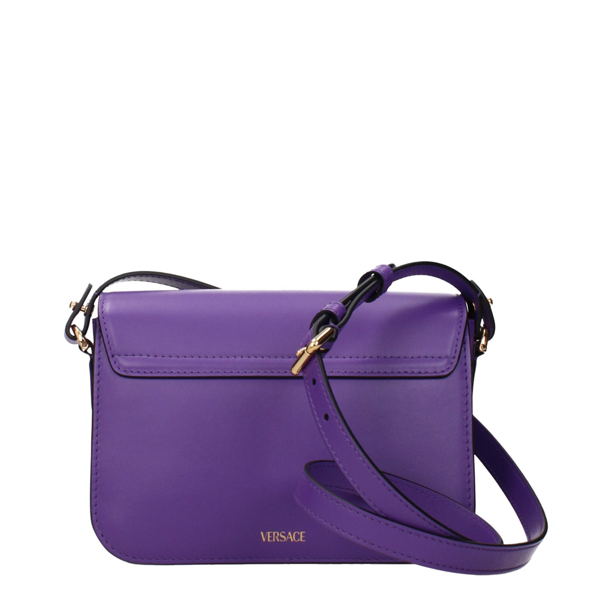 Discover the Versace Purple Leather Crossbody Bag, a masterpiece of exquisite craftsmanship and timeless elegance, perfect for those who embrace luxury and sophistication.