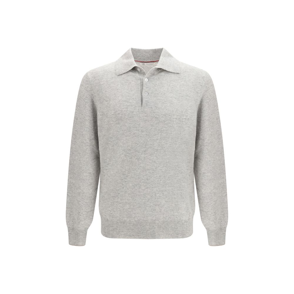 Elevate your wardrobe with the Brunello Cucinelli Gray Cashmere Polo Shirt, a luxurious blend of pure cashmere, embodying timeless elegance and refined sophistication for discerning individuals.