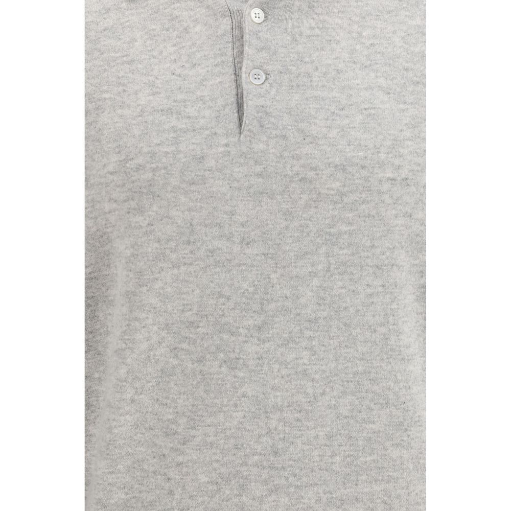 Elevate your wardrobe with the Brunello Cucinelli Gray Cashmere Polo Shirt, crafted from pure cashmere for timeless elegance and luxurious comfort, perfect for any discerning individual.