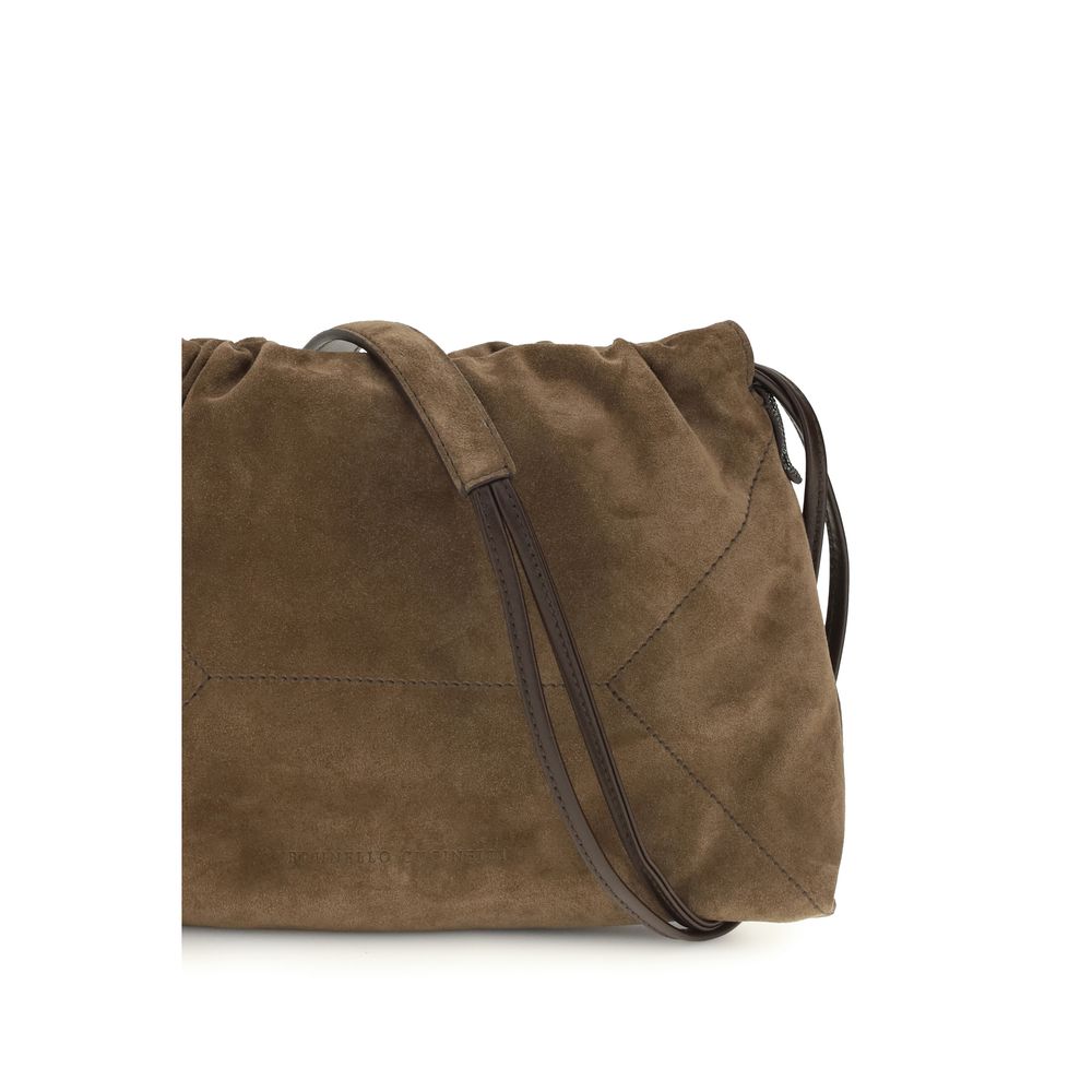Indulge in the exquisite Brunello Cucinelli Brown Calf Leather Bos Taurus Shoulder Bag, a masterpiece of luxury craftsmanship that elevates your style with timeless elegance.