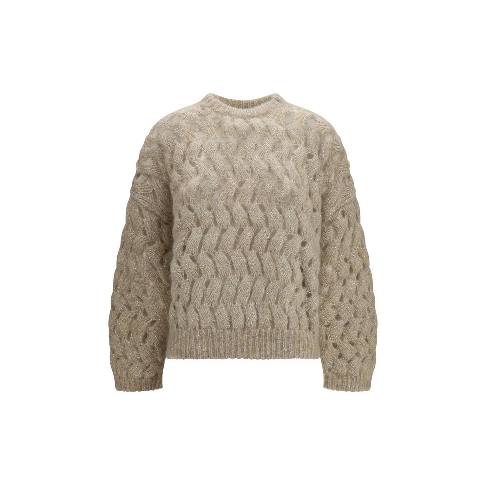 Indulge in the Brunello Cucinelli Beige Mohair Sweatshirt, a masterpiece of luxury and comfort, featuring a unique zigzag design and exquisite craftsmanship for effortless elegance.