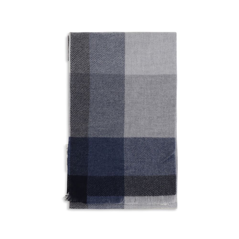Indulge in the Brunello Cucinelli Gray Wool Oves Aries Scarf, a luxurious blend of wool and cashmere, crafted for timeless elegance and sophisticated winter allure.