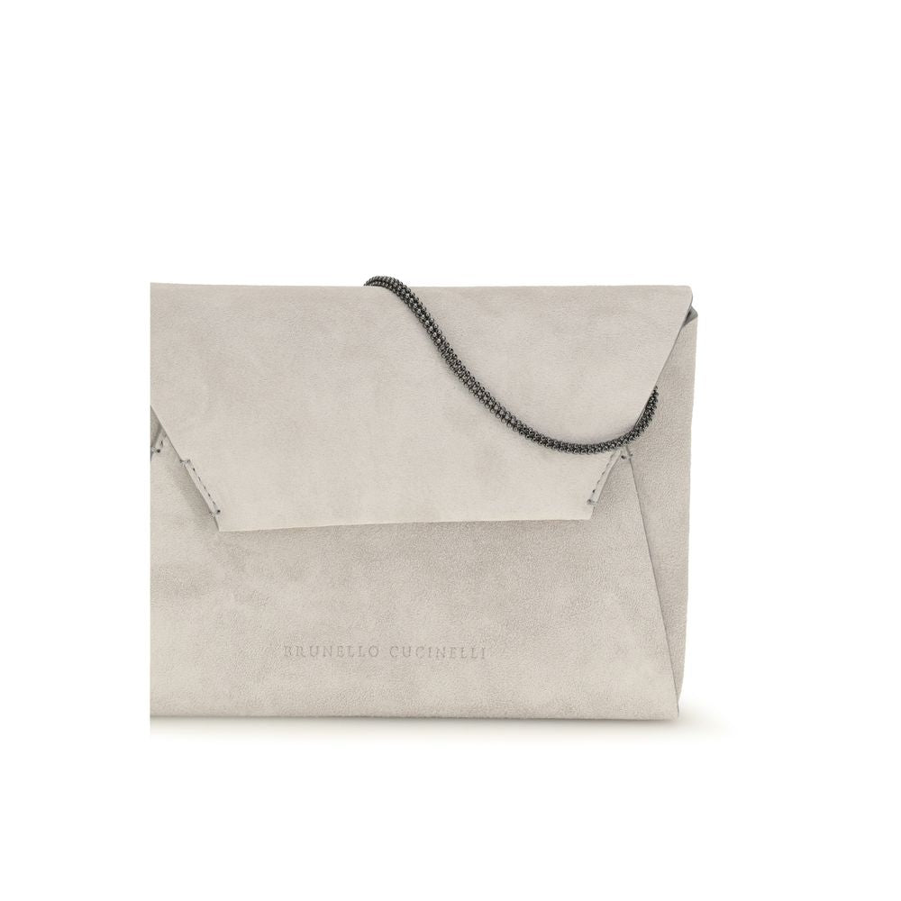 Experience the allure of the Brunello Cucinelli Gray Calf Leather Bos Taurus Shoulder Bag, a masterpiece of craftsmanship and timeless elegance, perfect for discerning individuals.