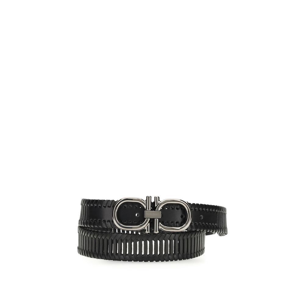 Ferragamo Gancini Belt - Luxurious Black Calf Leather Elegance