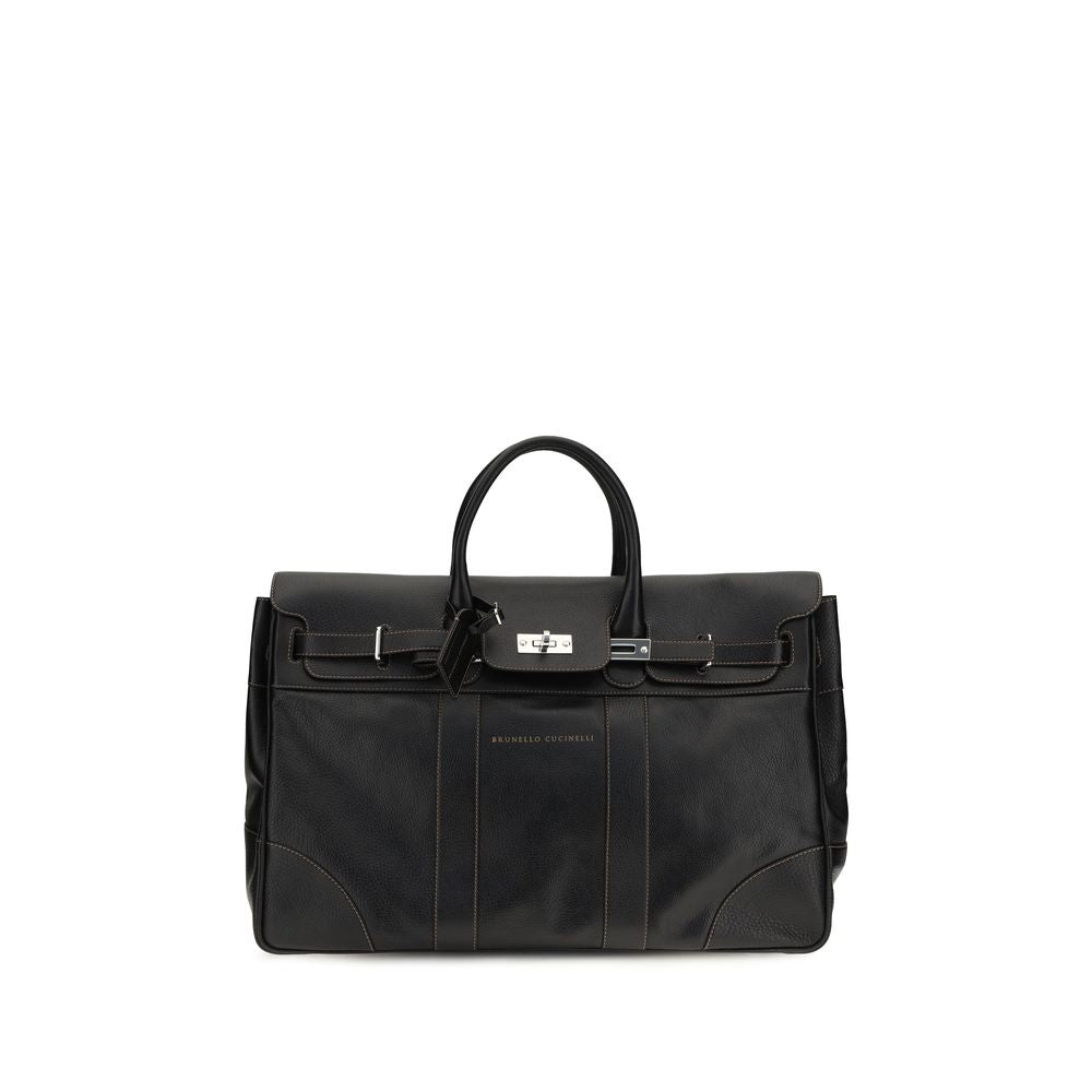Brunello Cucinelli Black Calf Leather Travel Bag for Discerning Tastes