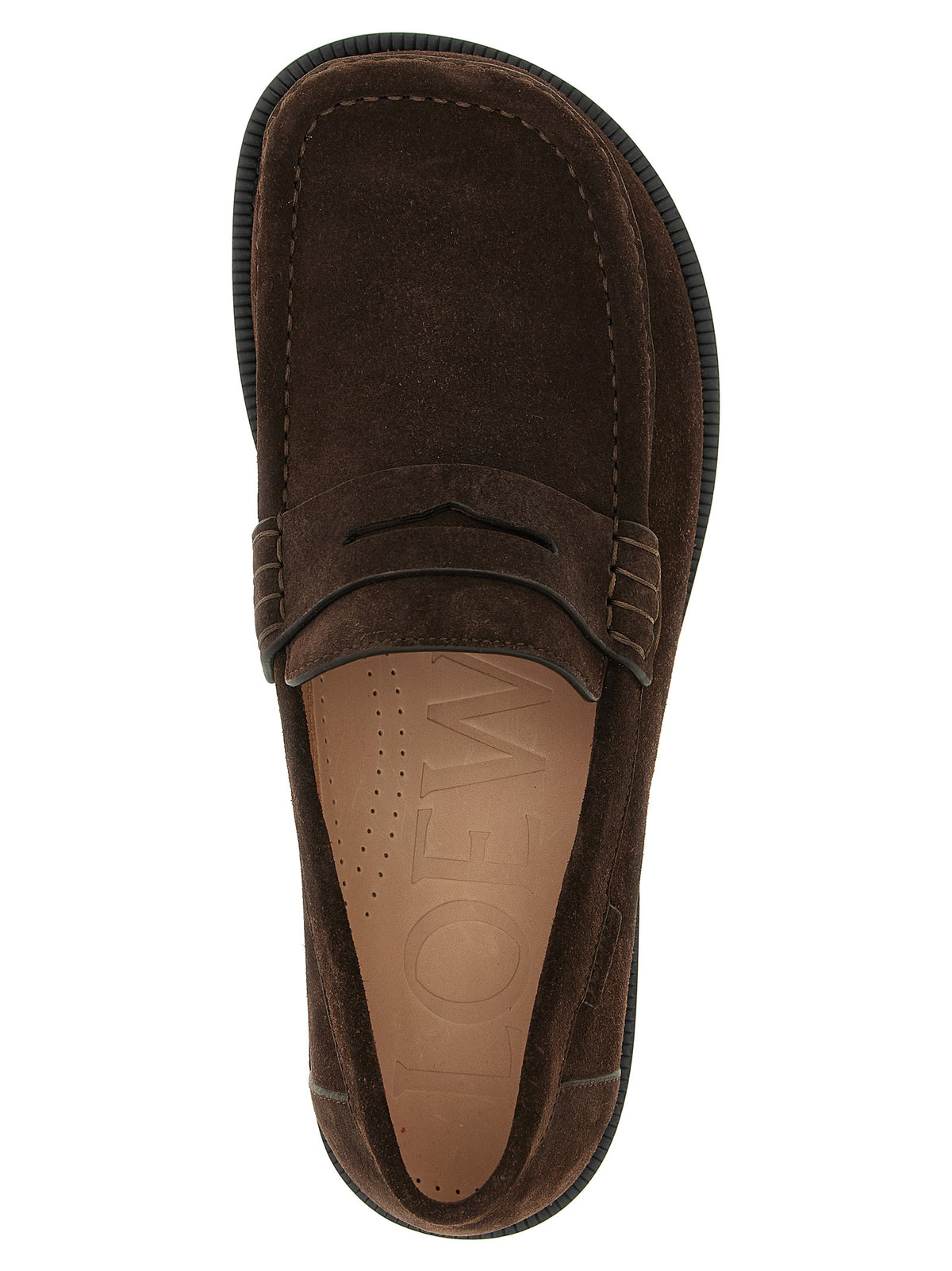 Elevate your style with Loewe's Brown Calfskin Slip-On Loafers, crafted from luxurious calfskin leather in Italy, embodying timeless elegance and exquisite craftsmanship for the discerning individual.