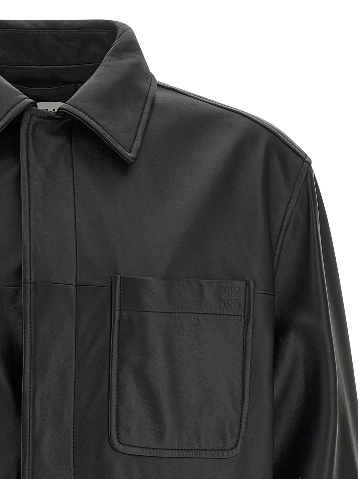 Elevate your wardrobe with the Loewe Black Lamb Leather Jacket, a masterpiece of Spanish craftsmanship that embodies timeless elegance and modern sophistication.