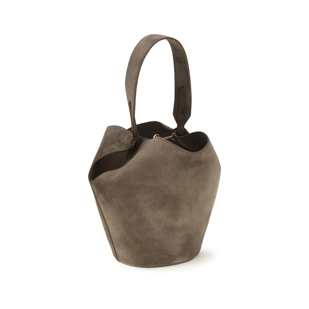 Indulge in the exquisite Khaite Brown Calf Leather Bos Taurus Shoulder Bag, a masterpiece of craftsmanship and luxurious suede, perfect for the discerning individual.