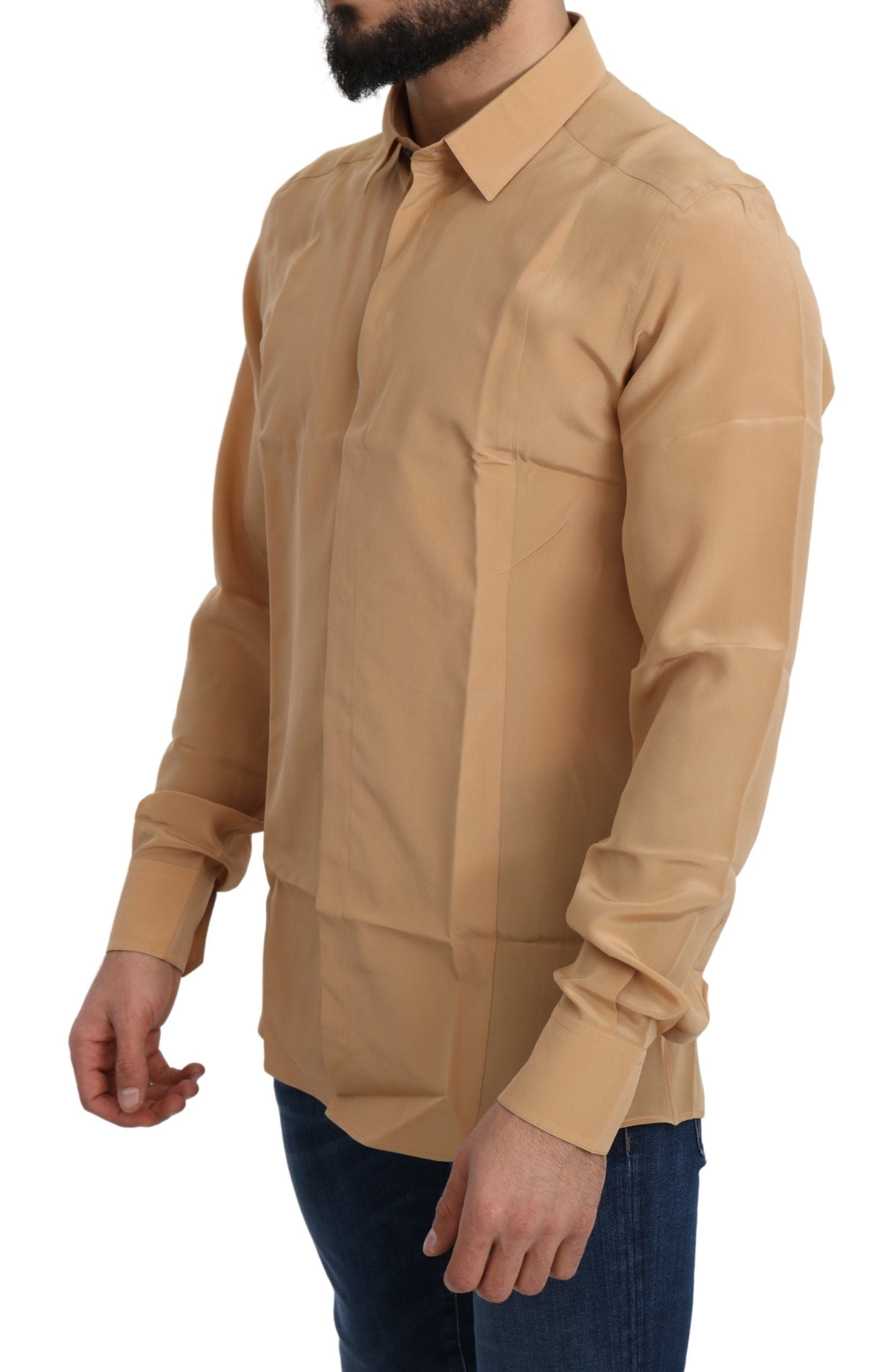 Elevate your wardrobe with the Dolce & Gabbana Elegant Yellow Silk Men's Formal Shirt, a masterpiece of Italian craftsmanship that embodies sophistication and allure for any occasion.