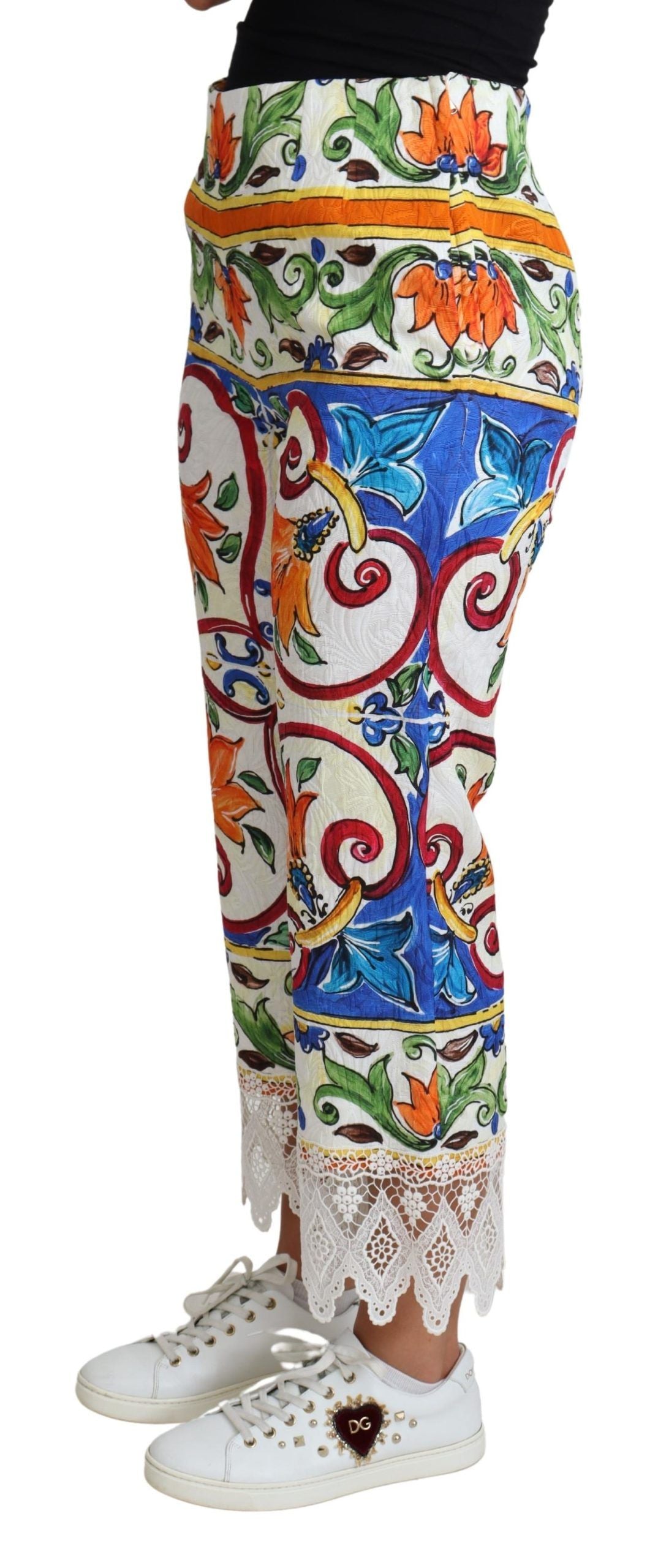 Dolce & Gabbana Majolica Print Trouser Cotton Pants for Timeless Elegance