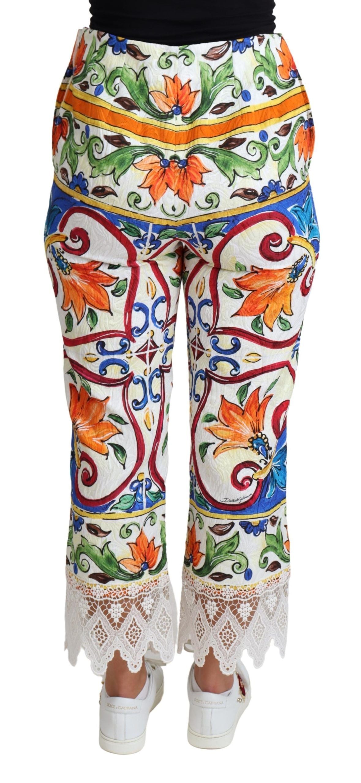Dolce & Gabbana Majolica Print Trouser Cotton Pants - Luxury Elegance
