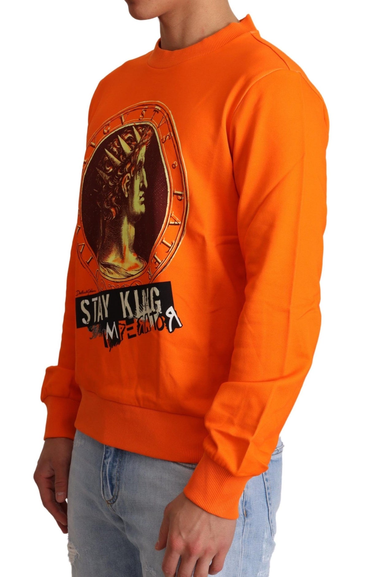 Indulge in the exquisite Dolce & Gabbana Orange King Ceasar Cotton Pullover, a masterpiece of luxurious craftsmanship that elevates your style with timeless elegance.