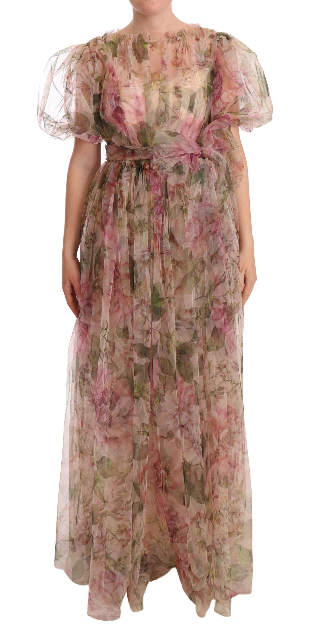Indulge in the exquisite Dolce & Gabbana Multicolor Floral Print Long Maxi Gown, a luxurious blend of 100% nylon and silk lining, embodying timeless elegance and Italian craftsmanship.