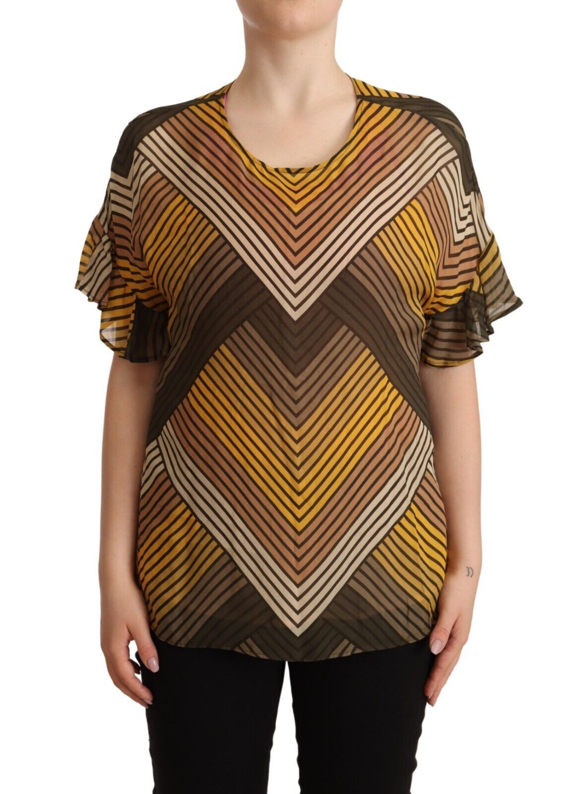 Discover the Twinset Multicolor Stripes Top, a 100% rayon masterpiece that embodies luxury and elegance, perfect for the discerning individual who appreciates haute couture.