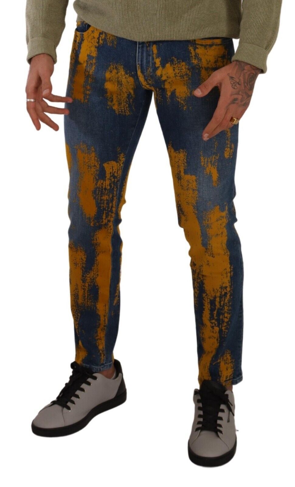 Elevate your wardrobe with Dolce & Gabbana's Blue Yellow Dye Cotton Skinny Men Denim Jeans, a masterpiece of Italian craftsmanship that embodies luxury and modern elegance.