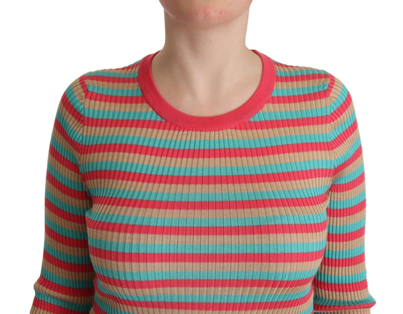 Dolce & Gabbana Multicolor Stripes Silk Crew Neck Pullover Top