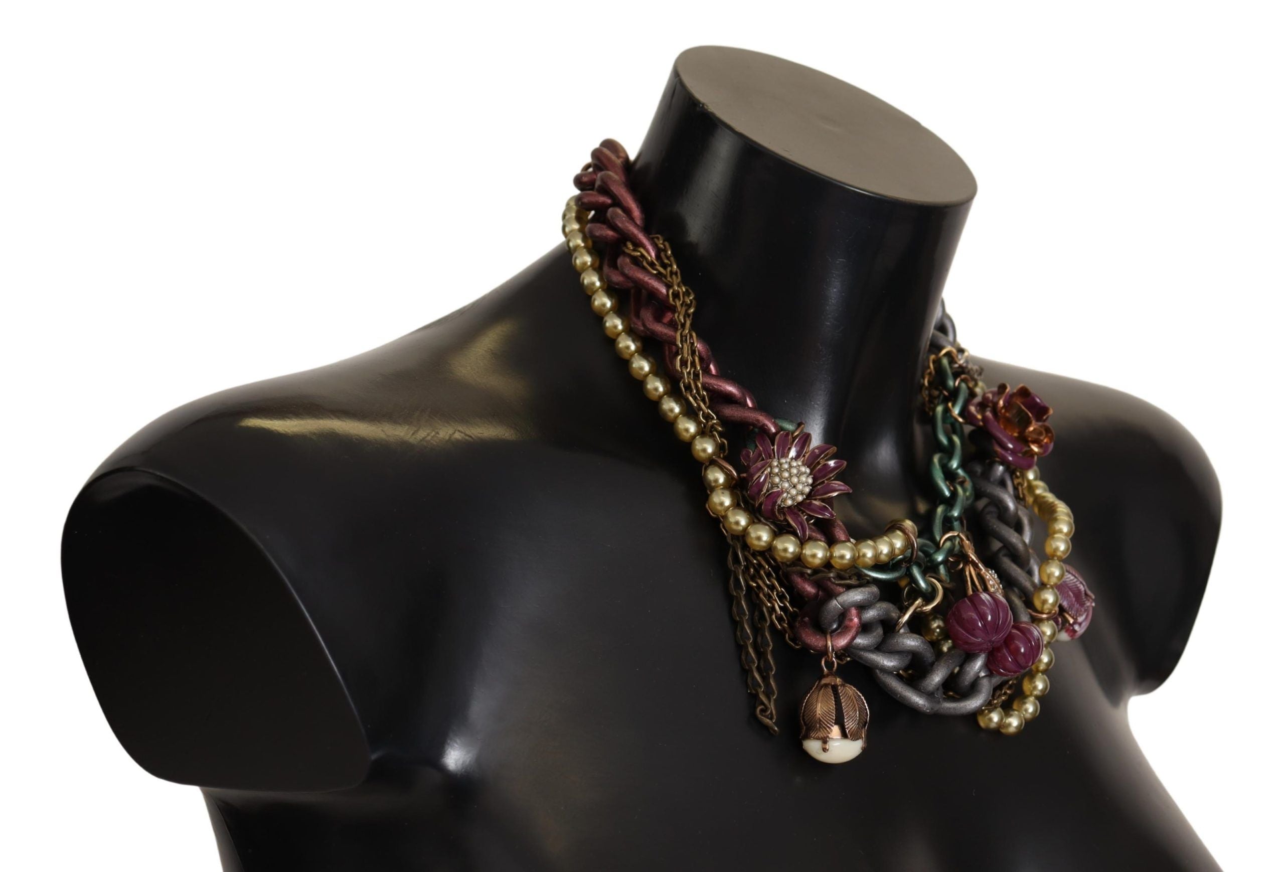 Indulge in the exquisite allure of the Dolce & Gabbana Gold Brass Sicily Floral Crystal Statement Necklace, a masterpiece of luxury and artistry that elevates any ensemble.