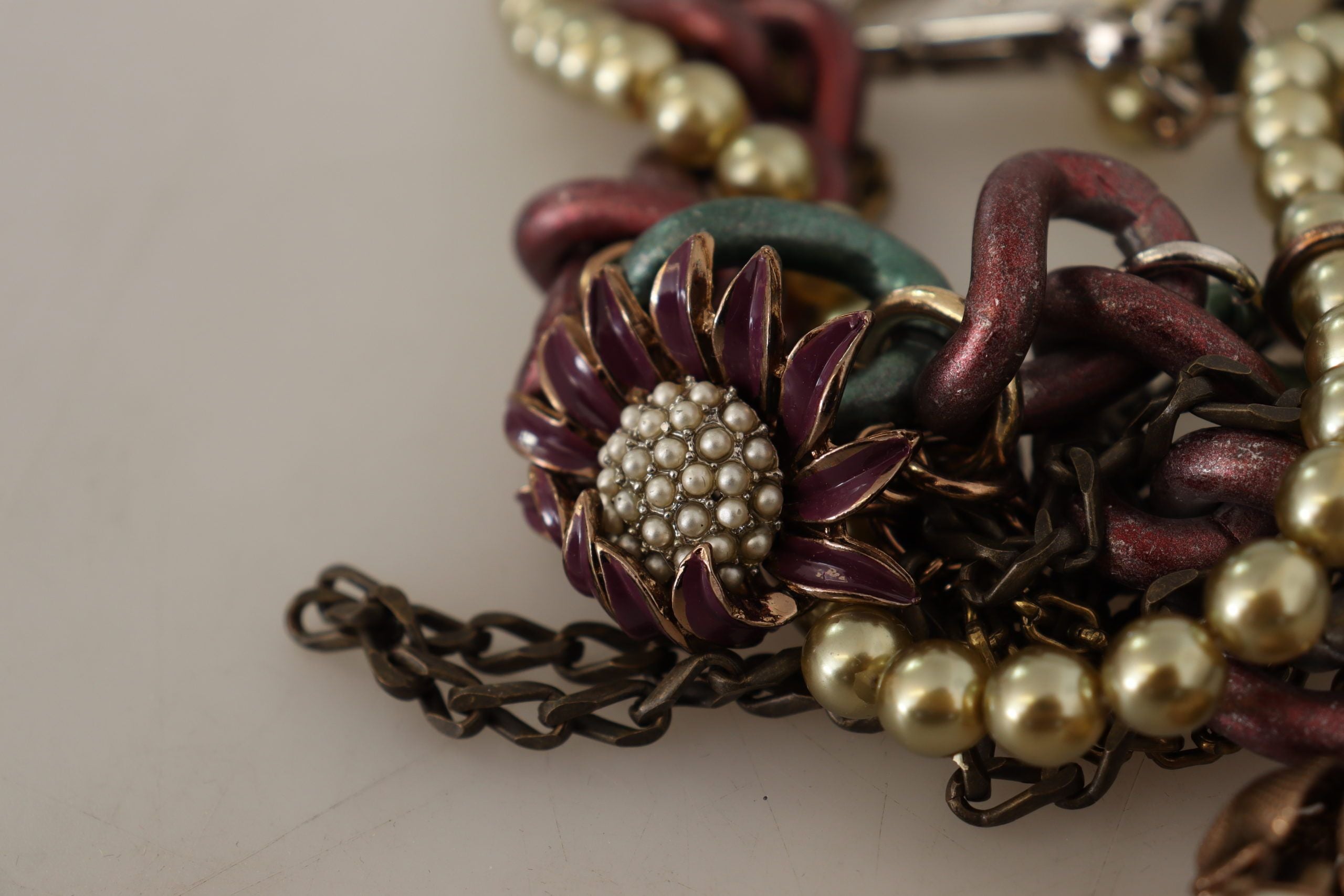 Experience the allure of the Dolce & Gabbana Gold Brass Sicily Floral Crystal Statement Necklace, where exquisite craftsmanship meets vibrant elegance, perfect for any occasion.